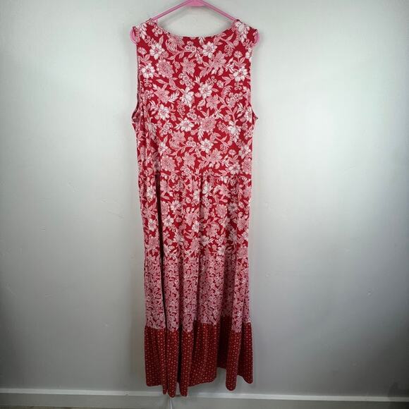 Lands End Sleeveless tiered knit floral red maxi dress womens Plus size 1x - Picture 4 of 7